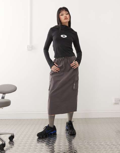 Santa Cruz midi cargo skirt in brown - view 1