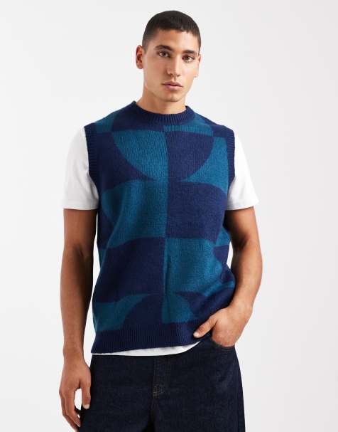 Santa Cruz - Mouwloze, pluizig gebreide spencer met abstracte print in blauw - view 1