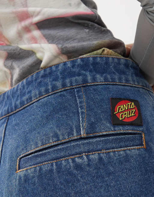 Santa Cruz - Mørkeblå denim-skort med slå-om og logo, 3 af 5