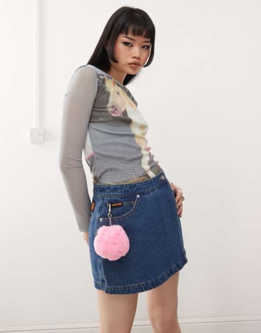 Santa Cruz - Mørkeblå denim-skort med slå-om og logo, 4 af 5