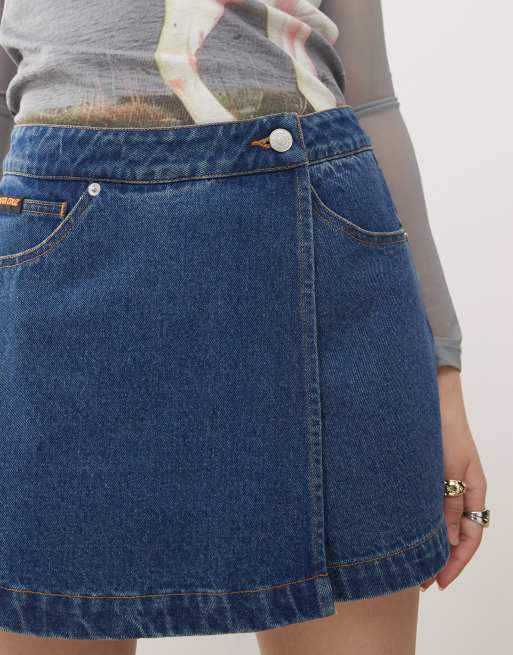 Santa Cruz - Mørkeblå denim-skort med slå-om og logo, 5 af 5