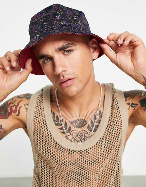 Santa Cruz - Omkeerbare bucket hat met meerkleurige handenprint in zwart/rood