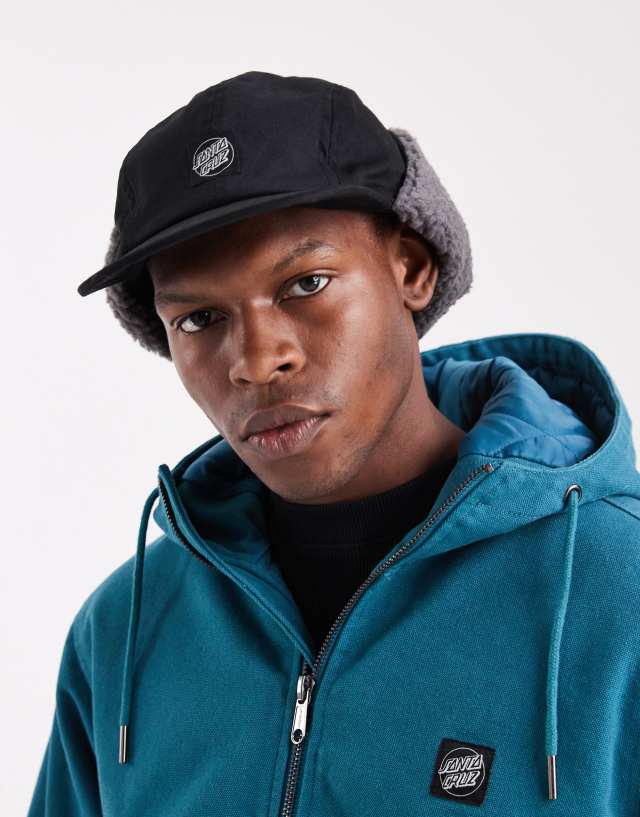 Santa Cruz opus dot logo 5 panel sherpa dogear cap in black | ASOS