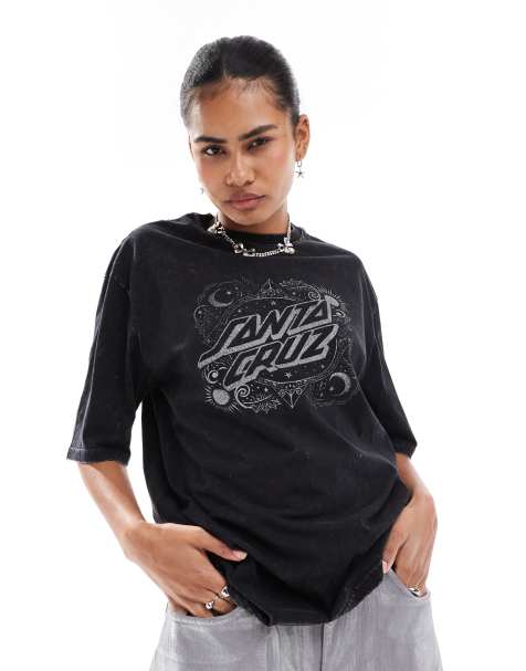 Santa Cruz oversized ornate logo dot t-shirt in black acid wash - view 1