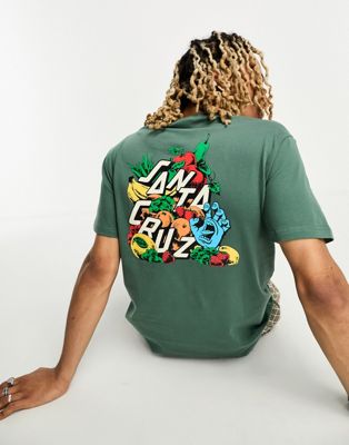 Santa Cruz platter t-shirt in green with chest and back print - ASOS Price Checker