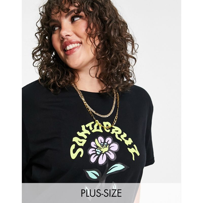 Santa Cruz Plus – Delfino – T-Shirt in Schwarz mit Blumen-Print 
