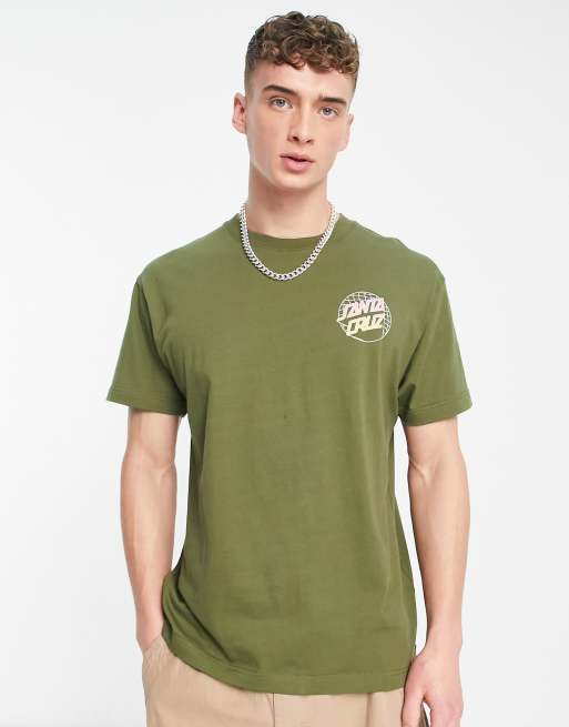 Santa Cruz realm dot unisex t shirt in khaki with chest and back