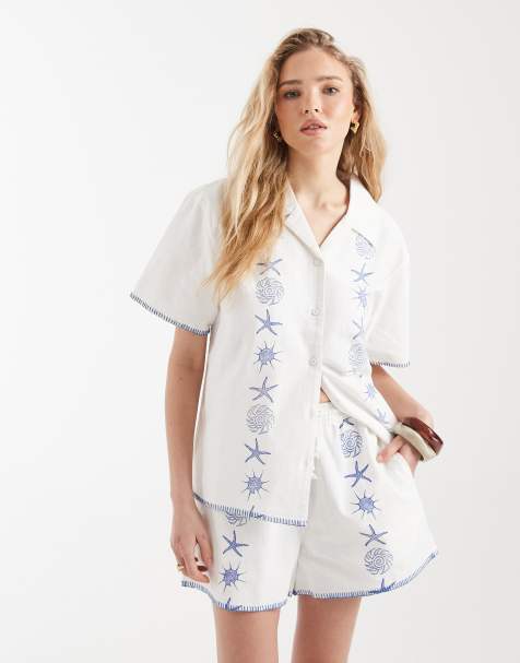 Santa Cruz - Reef - Short met borduursel in gebroken wit, deel van co-ord set - view 1