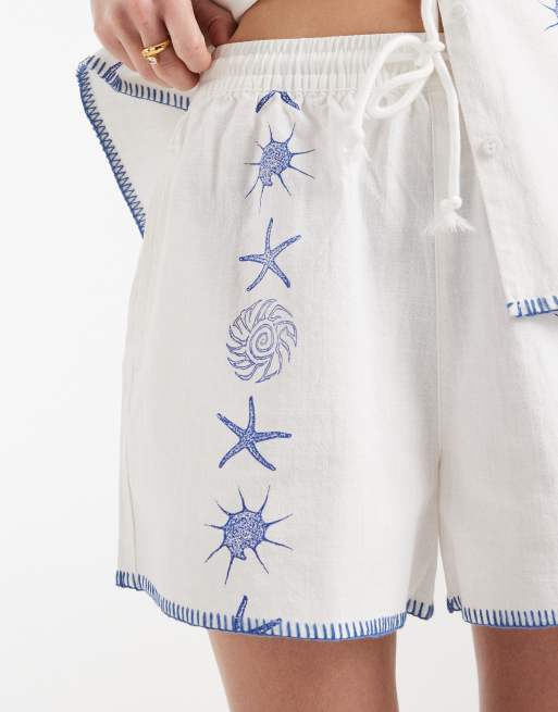 Santa Cruz - Reef - Short met borduursel in gebroken wit, deel van co-ord set, 2 van 5