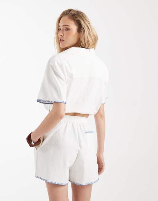 Santa Cruz - Reef - Short met borduursel in gebroken wit, deel van co-ord set, 4 van 5