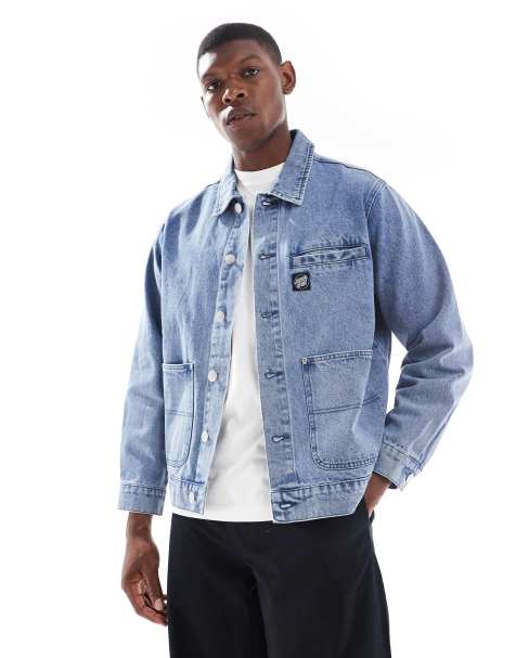 Santa Cruz regular fit button through denim jacket in vintage wash blue - view 1