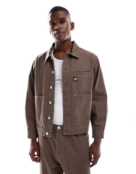Santa Cruz regular fit button through jacket in brown stripe (part of a set) - view 1