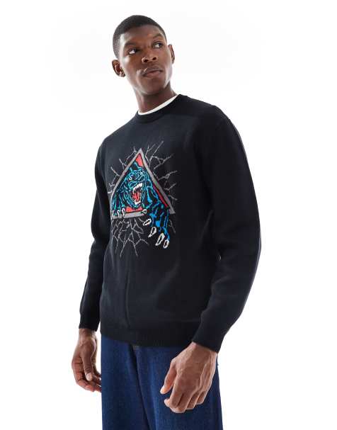 Santa Cruz regular fit knitted graphic jumper in black - view 1