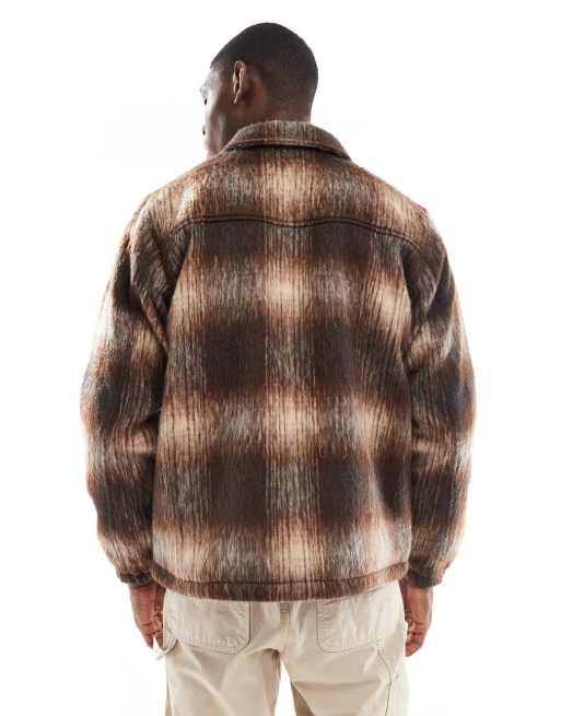 Santa Cruz regular fit shacket with quilted lining in brown check