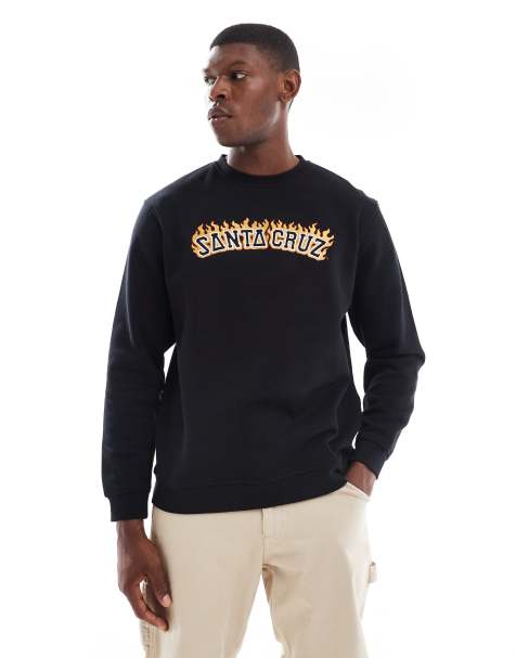 Santa Cruz – Regular-Fit-Sweatshirt in Schwarz mit gesticktem Flammen-Logo - view 1