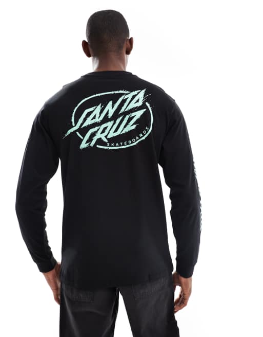 Santa Cruz - Regular-fit T-shirt met lange mouwen en logoprints op de voor- en achterkant in zwart