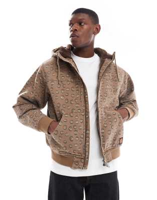Santa Cruz Santa Cruz regular fit two way zip hooded jacket with sherpa lining in brown print