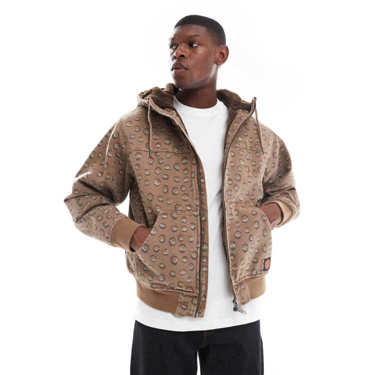 Santa Cruz regular fit two way zip hooded jacket with sherpa