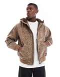 [Santa Cruz] Santa Cruz regular fit two way zip hooded jacket with sherpa lining in brown print Chest 44-47 Jaguar
