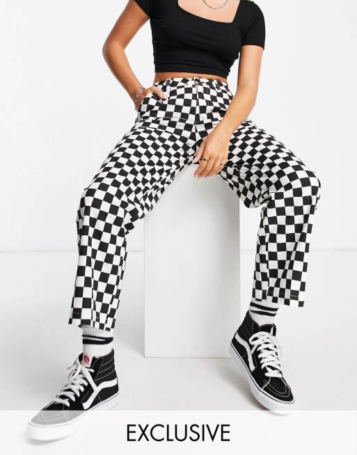 Black and white checkered trousers sale