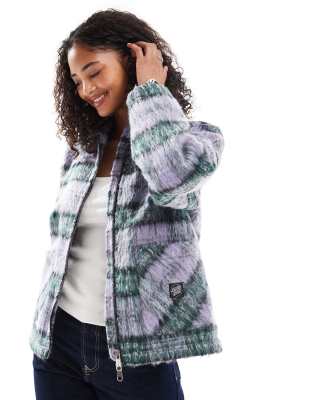 Santa Cruz Santa Cruz relaxed two way zip shacket in lilac and green check-Multi