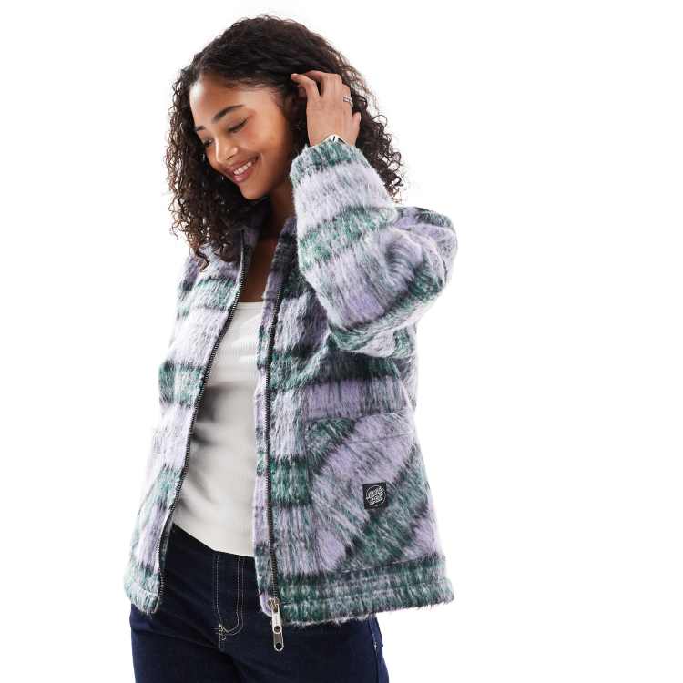 Santa Cruz relaxed two way zip shacket in lilac and green check | ASOS