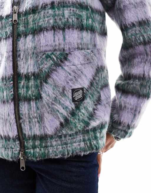 Santa Cruz relaxed two way zip shacket in lilac and green check, 3 of 4
