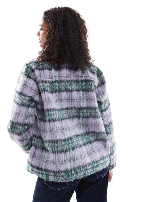 Santa Cruz relaxed two way zip shacket in lilac and green check, 4 of 4