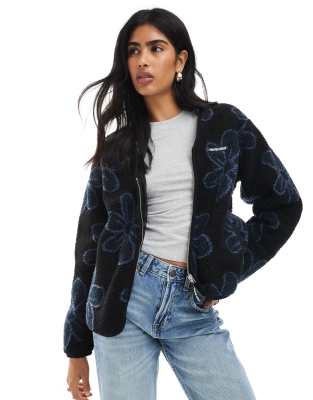 Santa Cruz Santa Cruz relaxed v neck sherpa zip jacket in black daisy print