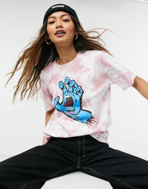 Santa Cruz Screaming Hand T shirt in pink tie dye ASOS