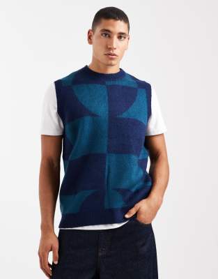 Santa Cruz Santa Cruz sleeveless fuzzy knit abstract print vest in blue