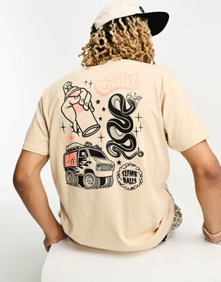 Santa Cruz slimeballs x Mike Giant center t-shirt in beige with chest and back print