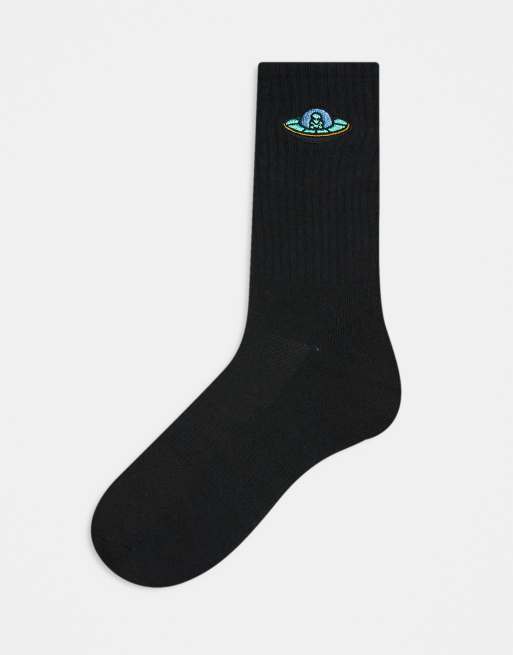 Santa Cruz – Socken in Schwarz mit UFO-Stickerei