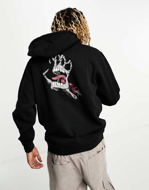 Santa Cruz - Sort pullover-hættetrøje med print foran og bagpå med skelethånd