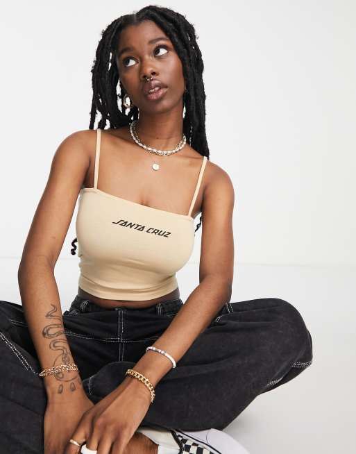 Santa Cruz square neck cropped cami top with logo in sand