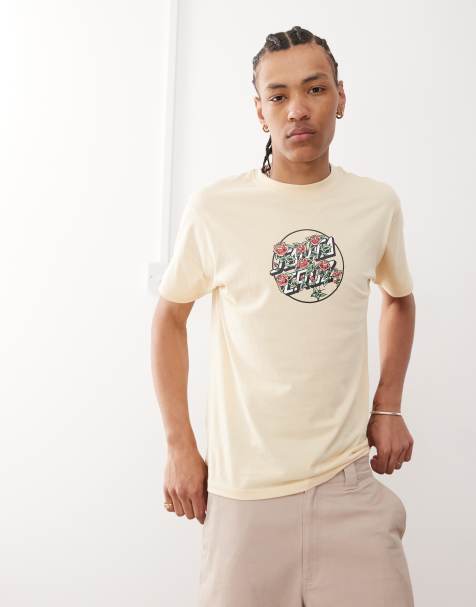 Santa Cruz – Stacked Dot – Beżowy T-shirt z graficznym logo z różami - view 1