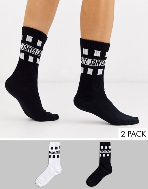 Santa Cruz Strip Check Logo 2-pack sock in black/white