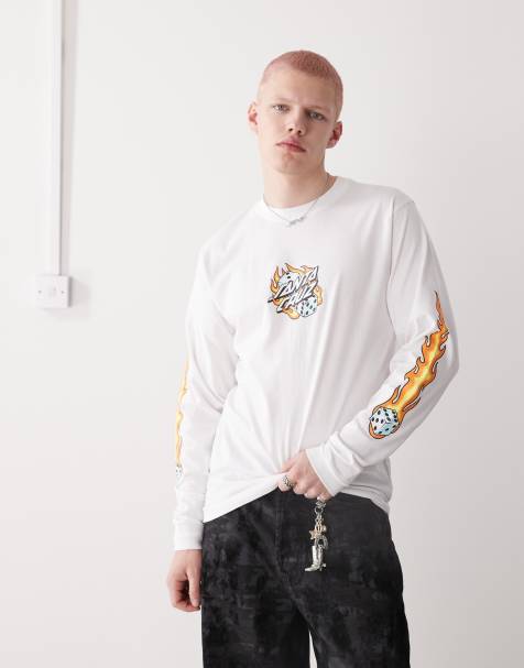 Santa Cruz – Svart t-shirt med långa ärmar och brinnande tärningstryck - view 1