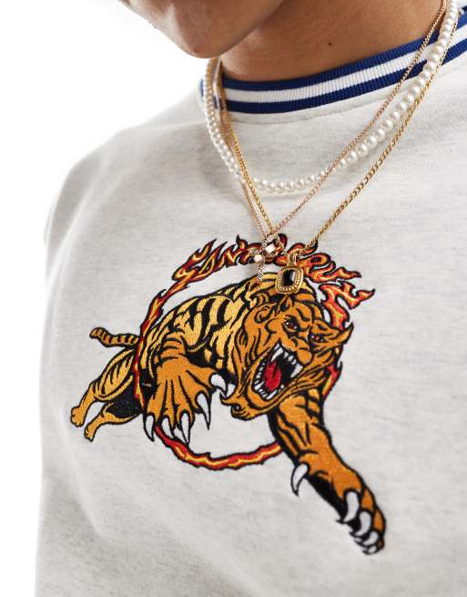 Santa Cruz Sweat contrastant à imprimé tigre Gris chiné ASOS