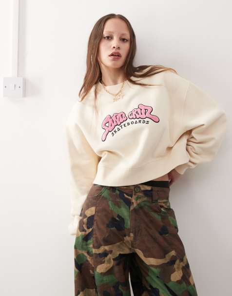 Santa Cruz – Sweatshirt in Cremeweiß mit Rundhalsausschnitt und rosa Logo - view 1
