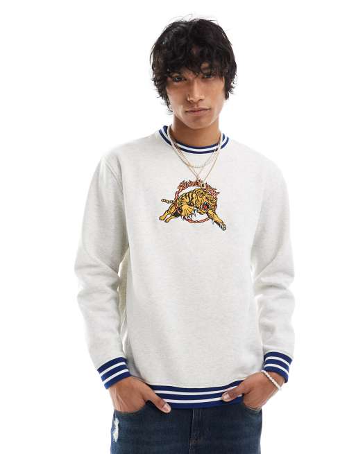 Santa Cruz - Sweatshirt met contrast en tijgerprint in gemêleerd grijs