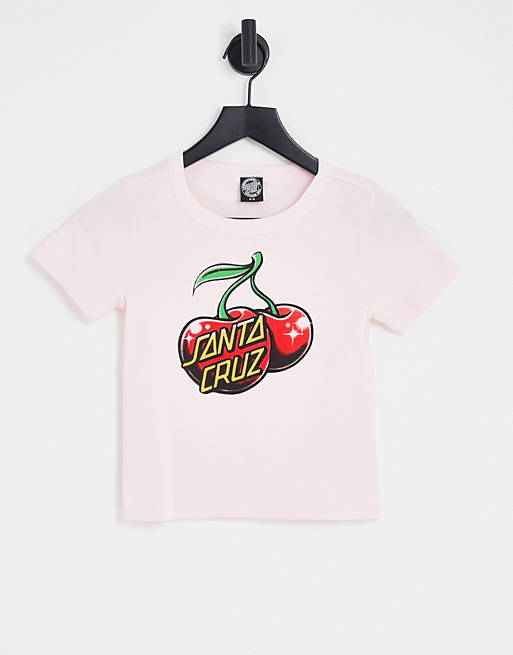 Santa Cruz - T-shirt aderente con stampa con ciliegie, colore bianco