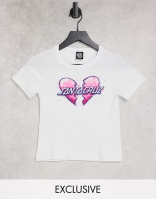 Femme Santa Cruz - T-shirt ajusté style années 90 à imprimé graphique cœur brisé - Blanc