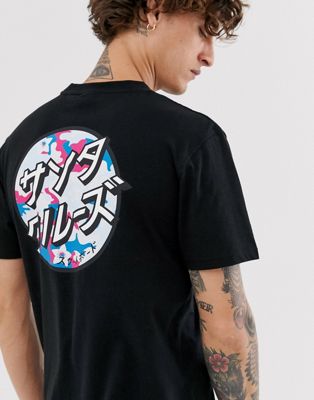Santa Cruz - T-shirt met Japanse bloesemprint en stippen in zwart