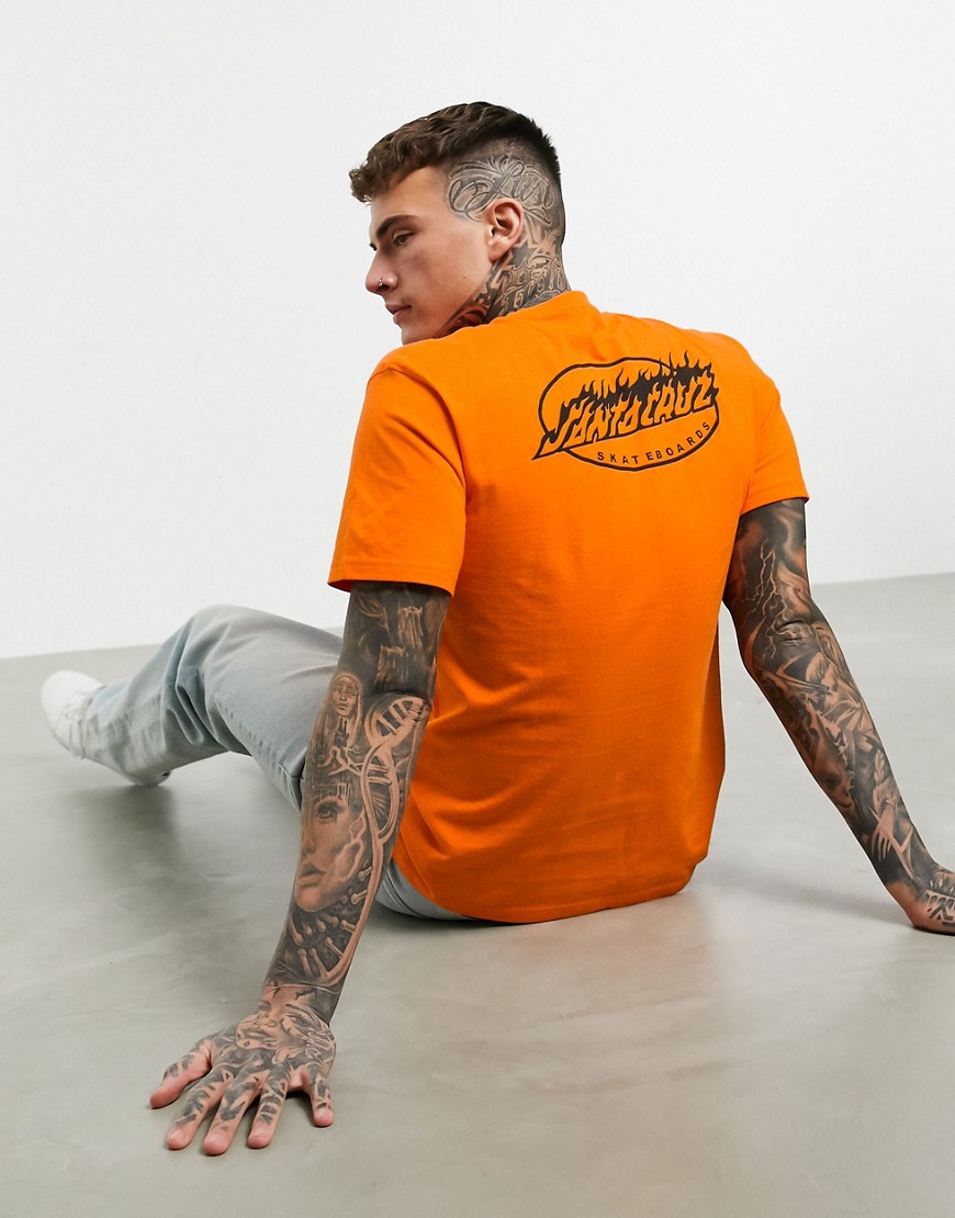 Santa Cruz - T-shirt met ovaal en vlammenprint in oranje