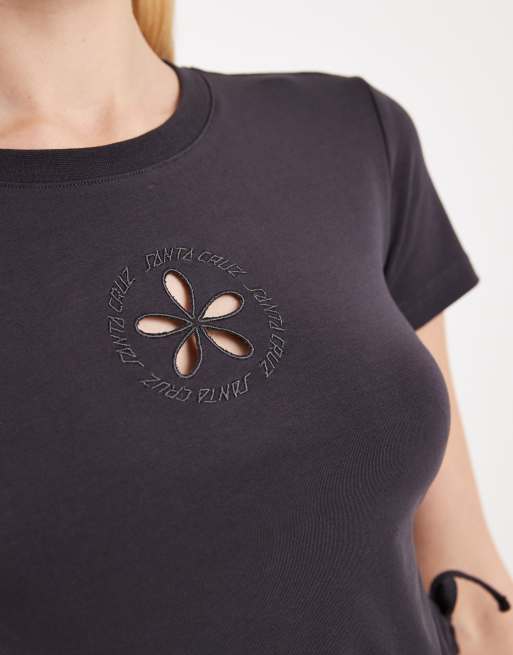 Santa Cruz - T-shirt mini nera con grafica floreale e laccetti, 4 di 4