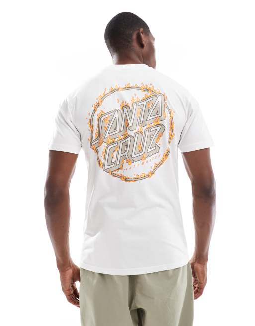 Santa Cruz - T-shirt oversize bianca con stampa del logo in fiamme sul retro