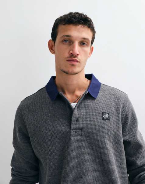Santa Cruz theo long sleeve waffle rugby shirt in charcoal - view 1