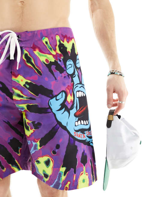 Santa Cruz tie dye screaming hand board shorts in purple ASOS