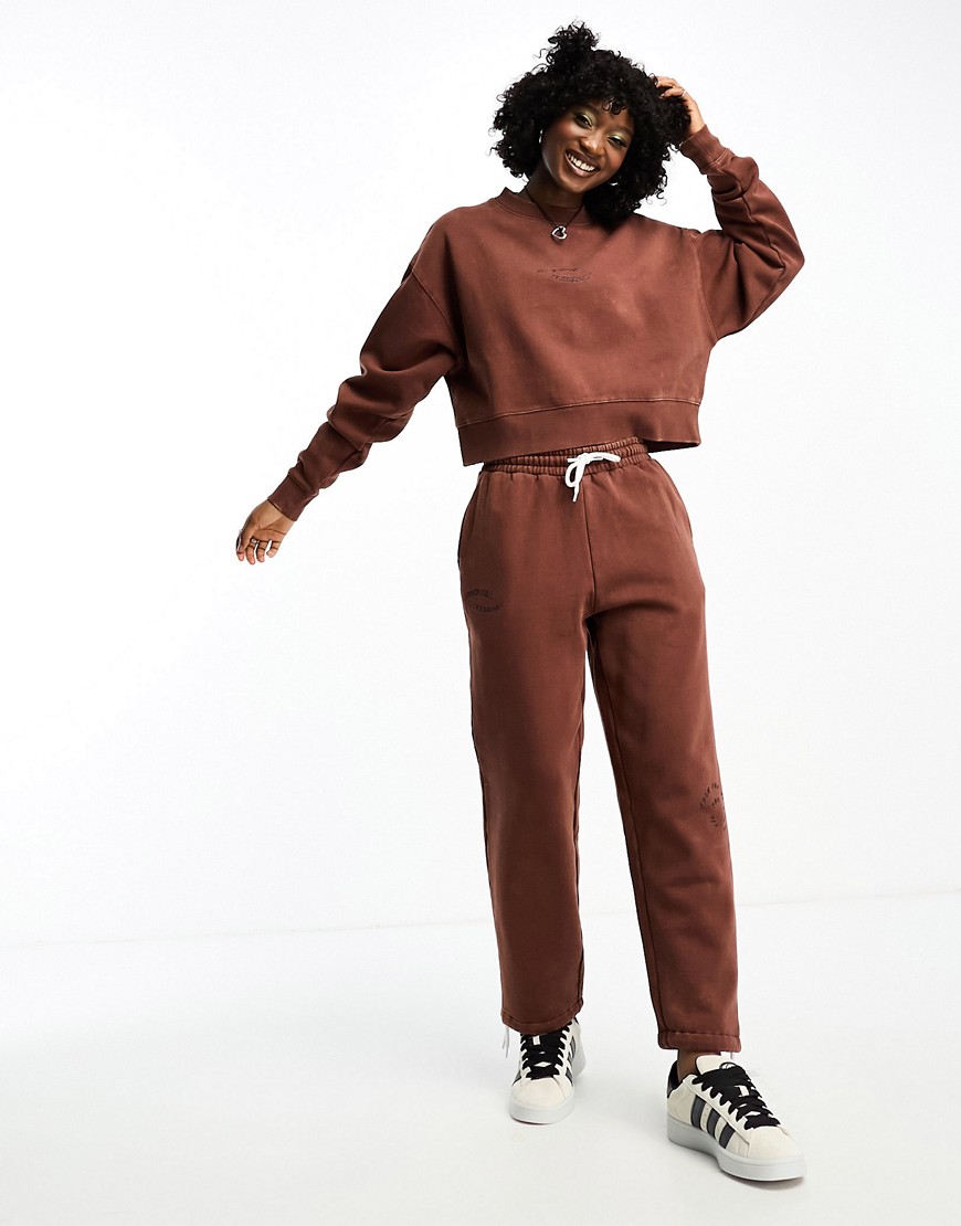 Santa Cruz til the end co-ord jersey joggers in brown with placement embroidery